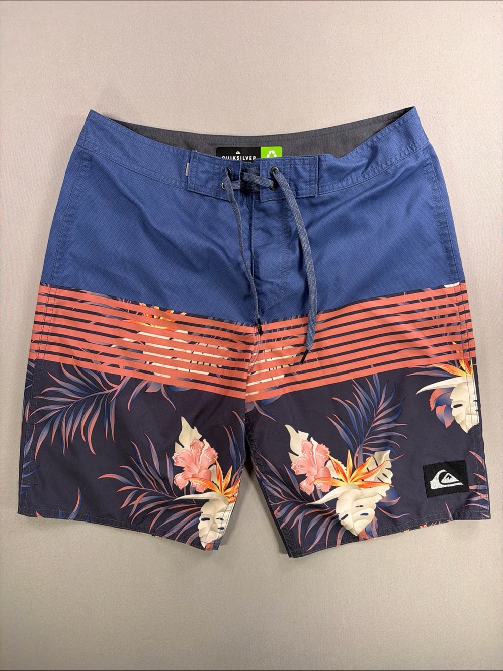 Quiksilver Blue & Coral Floral Men's Swim Trunks